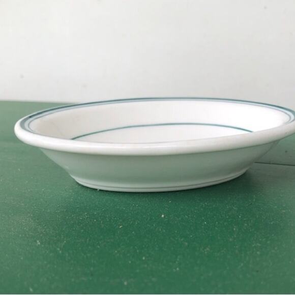 Vintage Walker China White & Green Stripe Diner Ware Ironstone Oval Soap Dish - Picture 3 of 7